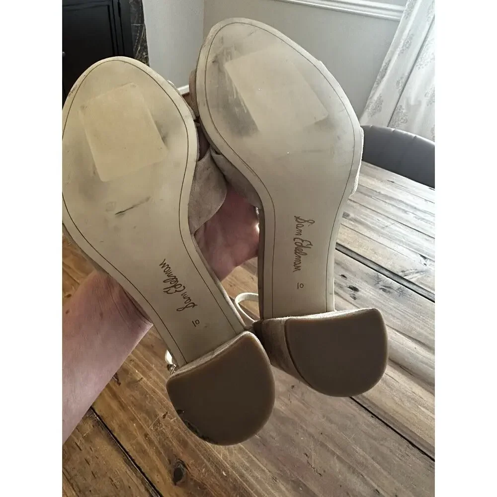 Sam Edelman Yancy Block Heels Ankle Straps Size 10 Suede Beige Wedding Business